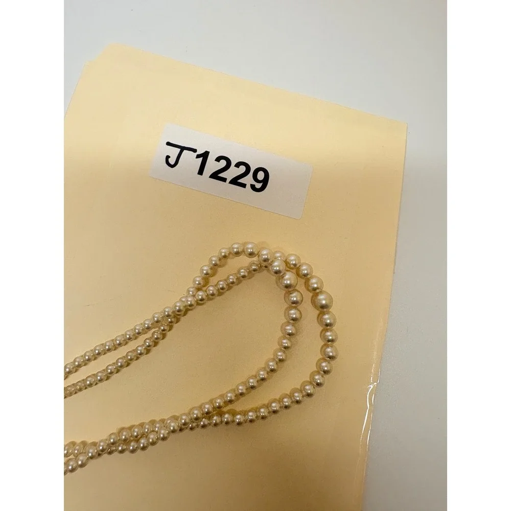 Vintage Double Strand Faux Pearl Necklace Art Deco Rhinestone Clasp Cream 16